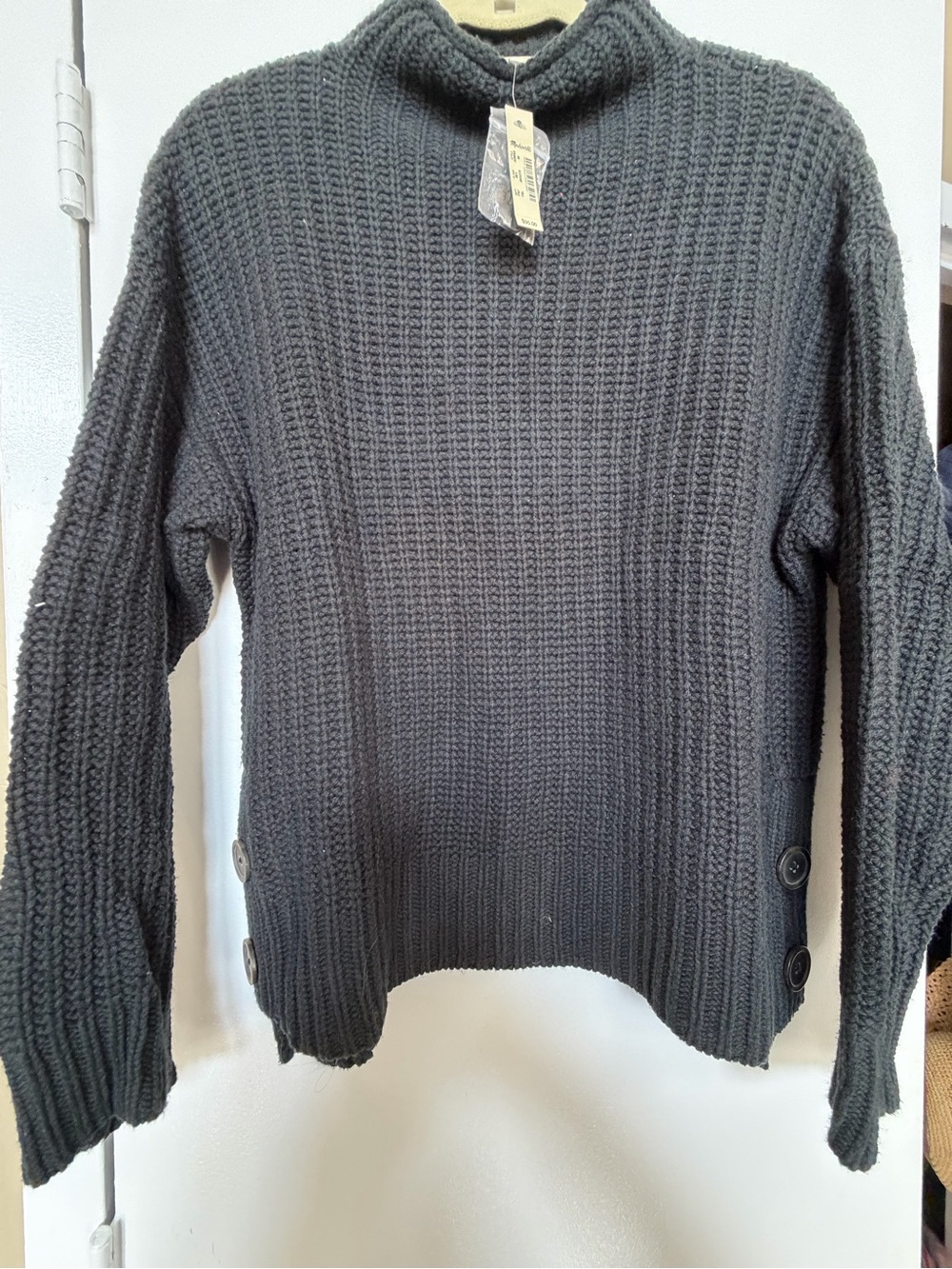 Madewell Black Chunky Turtleneck Sweater with Side Button Detail